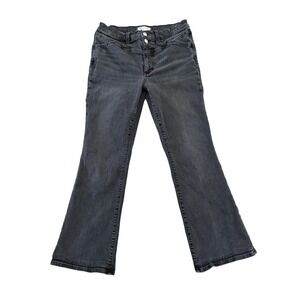 Madewell Mid-rise Kick Out Crop Jeans Womens Size 29‎ Black Distressed Denim
